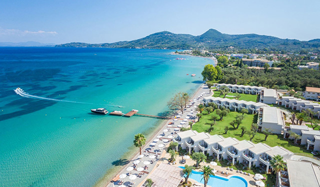 Beach at the Domes Miramare Resort, Moraitika, Corfu, Greece