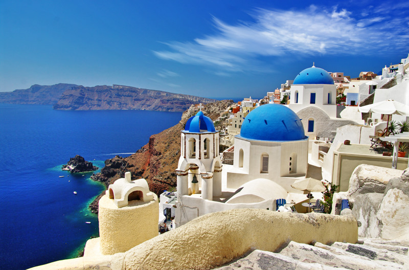 View Of Caldera And Blue Domes Of Santorini
