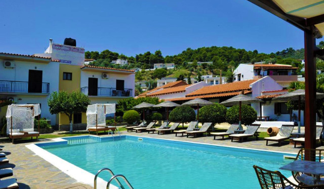 Pool area at the Yalis Apartments, Skiathos