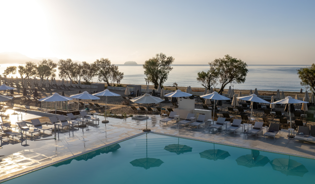 View of beach from pool at Domes Aulus Zante