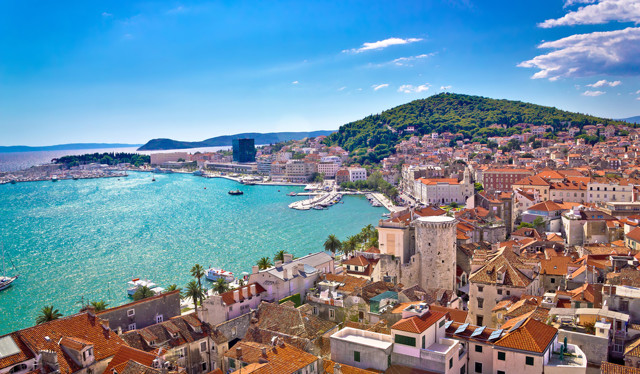 Split Waterfront And Marjan Hill Aerial View, Dalmatia, Croatia
