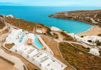Aerial view of Mykonos Flow and Super Paradise Beach