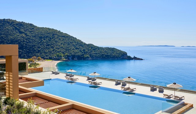 Pool area with stunning sea views at Elix Mar Bella Collection